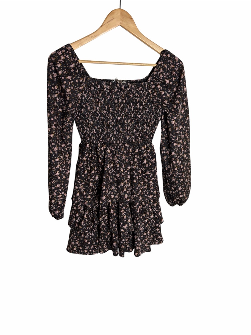 Altar’d State smocked long sleeve tiered floral babydoll mini dress size XS